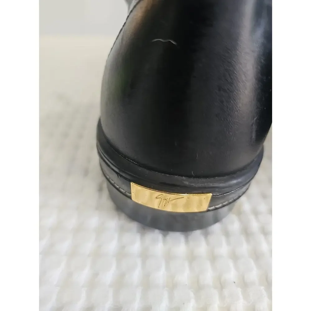 Giuseppe Zanotti Black Leather High Top Boot Sneakers Gold Zipper EU 43